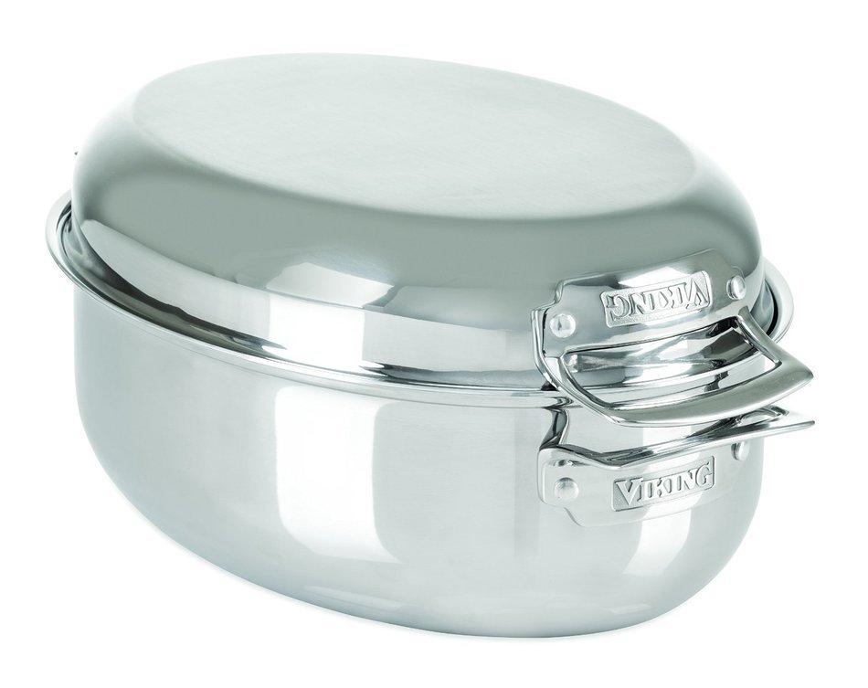 Viking Culinary 3-Ply Stainless Steel Oval Roaster with Metal Induction Lid and Rack, 9 Quart N2