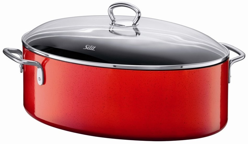 Silit Passion 8-1/4-Quart Oval Roasting Pan with Lid, Energy Red