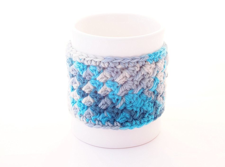 Crochet Coffee Mug Cozy, Cup Cozy, Tea Mug Sweater, Ocean Blue Colors N7