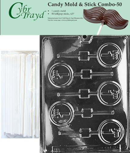 Cybrtrayd 45St50-L023 I'm 1 Lolly Chocolate Candy Mold with 50 Cybrtrayd 4.5" Lollipop Sticks