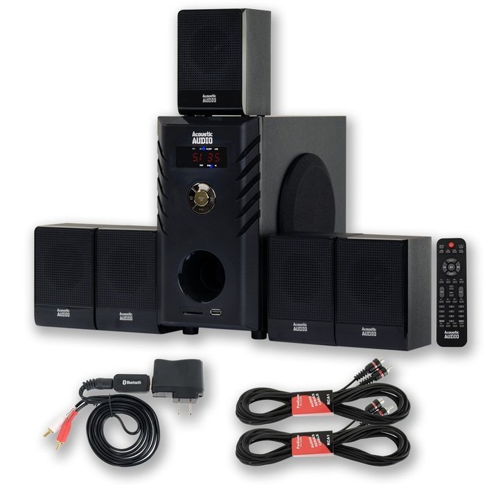 Acoustic Audio AA5104 Home Theater 5.1 Speaker System with Bluetooth and 2 Extension Cables