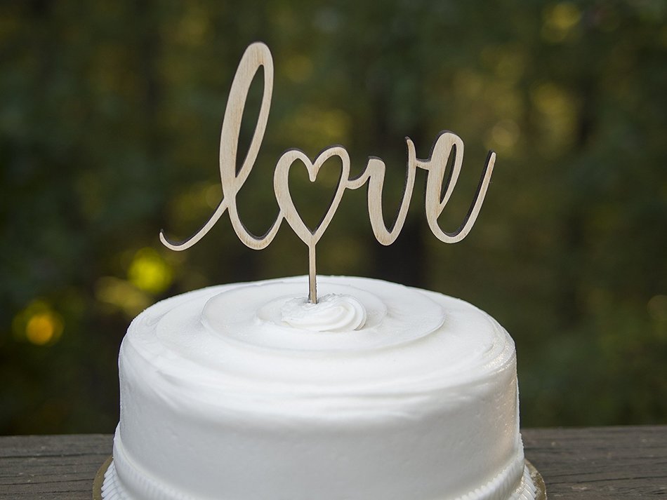 Love Cake Topper for Rustic Weddings, Showers, Birthdays, Special Events, (Birch Wood) - Made in USA by Clever... N3
