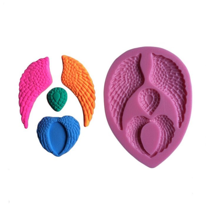 FLYMOR Cake Tools Angel Wings Shape Silicone 3D Fondant Mold,Pink N3
