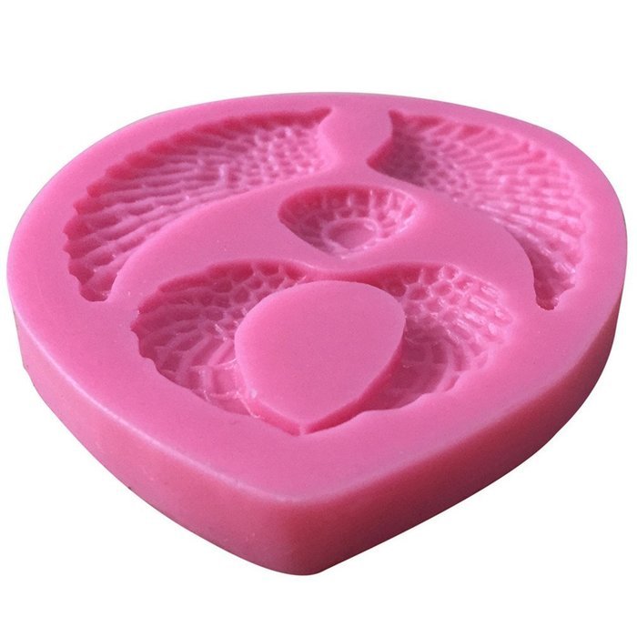 FLYMOR Cake Tools Angel Wings Shape Silicone 3D Fondant Mold,Pink N4