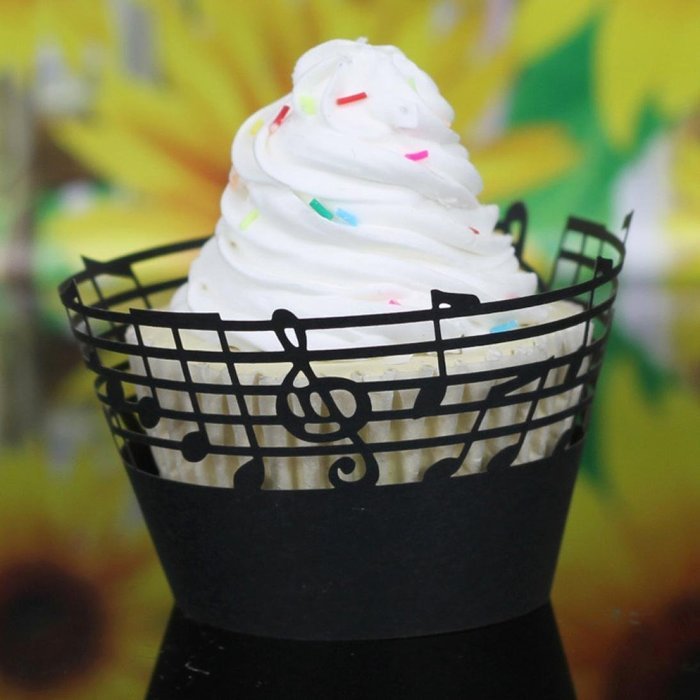 DZT1968 25pc Christmas Lace Laser Cut Cupcake Wrapper Liner Baking Cup Muffin (Black) N3