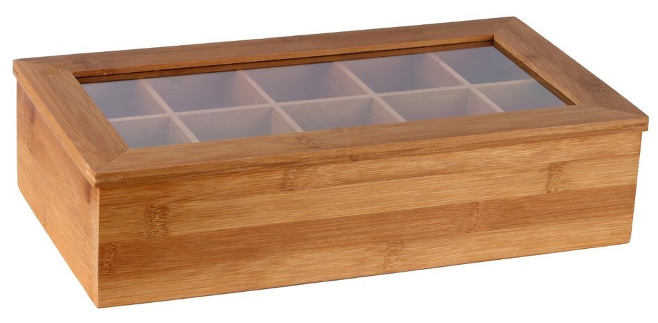 Estilo Bamboo Tea Storage Box, 10 Equally Divided Compartments N3