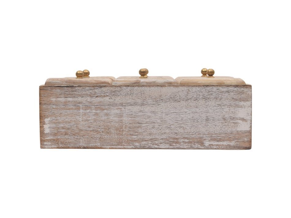 Store Indya Tea Holder Storage Box Chest Hand Carved with Wood Brass Inlay Pill Boxes N6