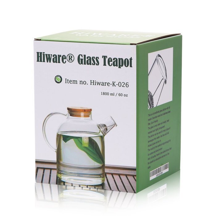 Hiware 60 Oz Glass Water Pitcher with Natural Bamboo Wood Lid, Large Capacity Water Pot with Safe Filter, Glass... N6