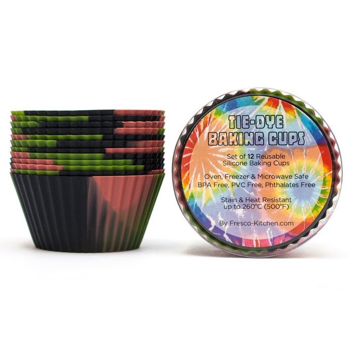 Set of 12 Premium Quality Tie-Dye Silicone Baking Cups / Reusable Cupcake Liners-Environmentally Safe-Lifetime... N18