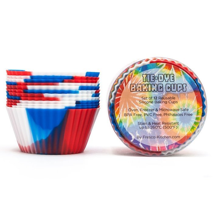 Set of 12 Premium Quality Tie-Dye Silicone Baking Cups / Reusable Cupcake Liners-Environmentally Safe-Lifetime... N19