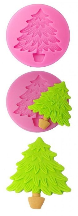 FOUR-C Silicone Cupcake Mold Christmas Tree Fondant Mould Color Pink N2