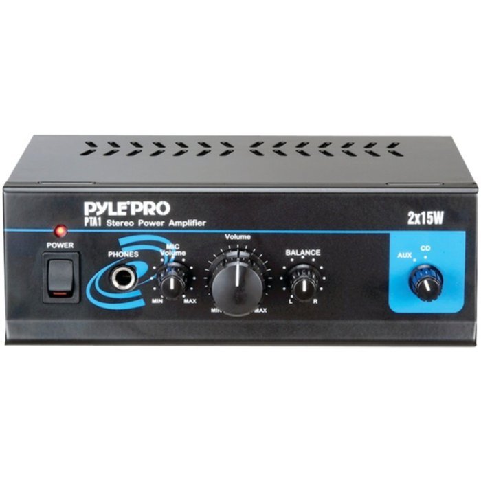 Pyle PTA1 Power Amplifier Mini 15W x 2 W/Microphone .25 Input & Volume Control Consumer Electronics