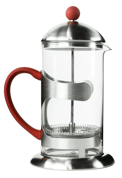 iCoffee Stainless Steel and Clear Glass Large French Press, 33.8 Ounce - Red