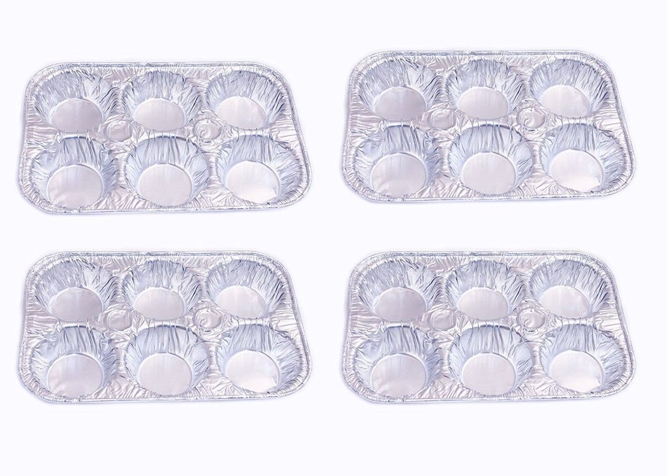 Set of 4 Muffin Pans, Aluminum Foil Disposable Muffin Pans, 6 Cavity Compartments