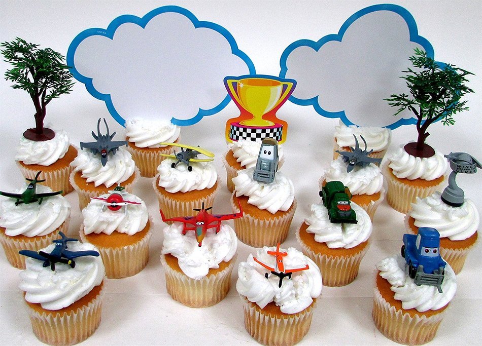 PLANES 16 Piece Birthday CUPCAKE Topper Set Featuring 12 Planes Figures and Decorative Themed Accessories - Figures... N8