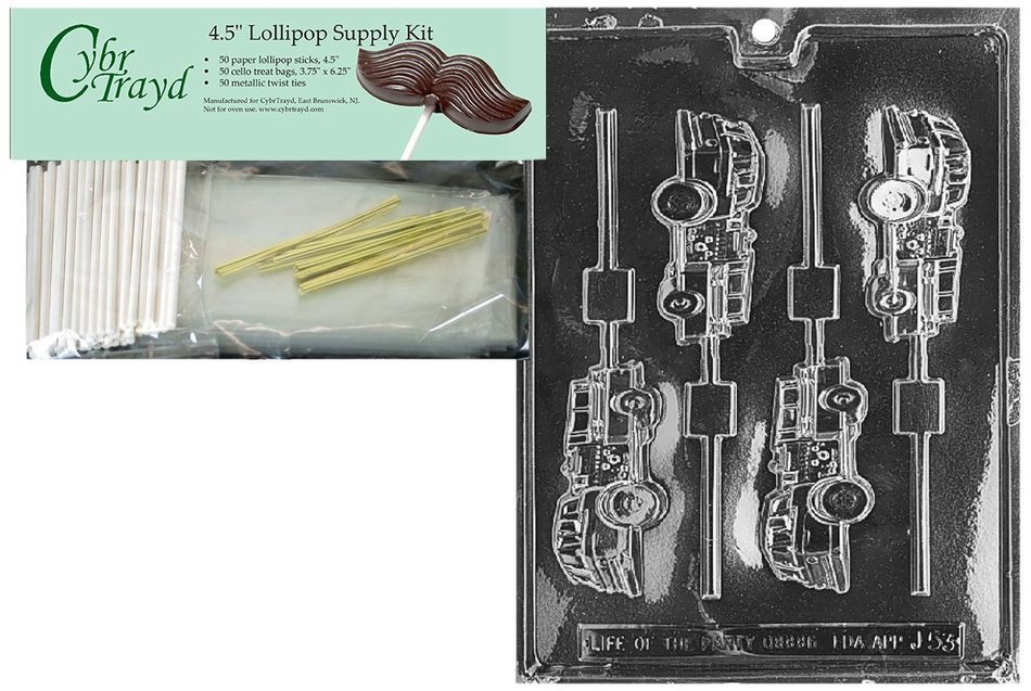 Cybrtrayd 45St50-J053 Fire Truck Lolly Chocolate Candy Mold with 50 Cybrtrayd 4.5" Lollipop Sticks