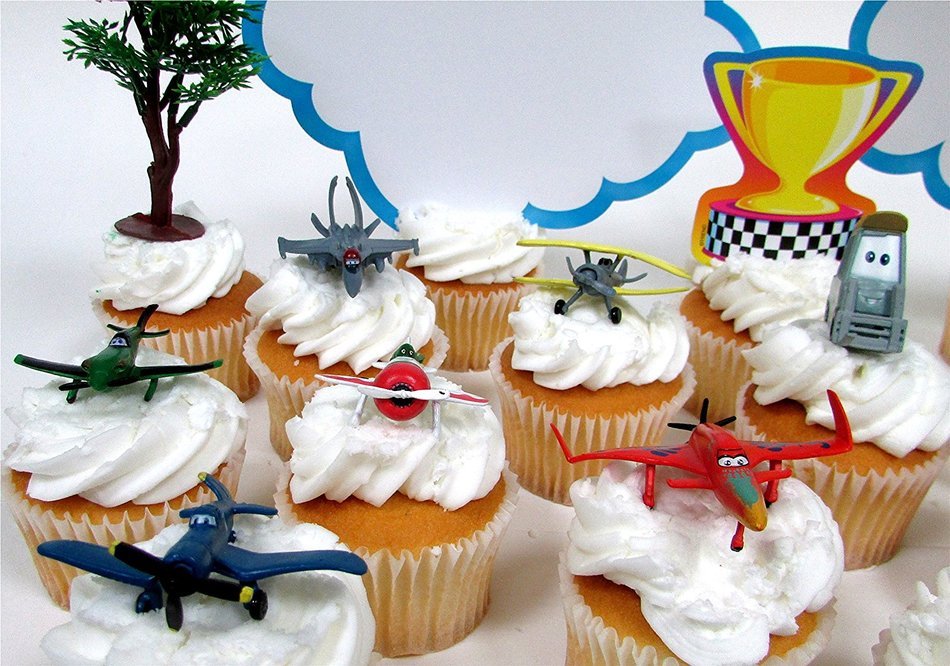 PLANES 16 Piece Birthday CUPCAKE Topper Set Featuring 12 Planes Figures and Decorative Themed Accessories - Figures... N9