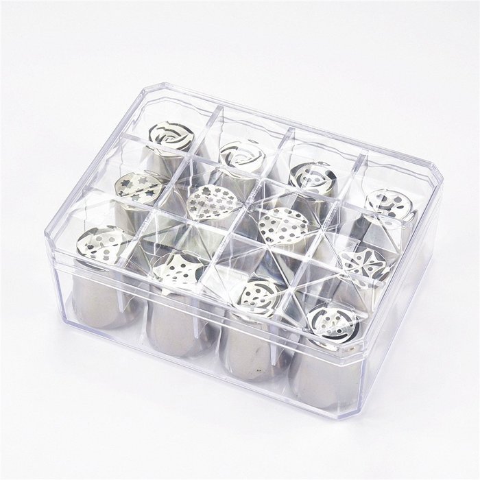 TANGCHU Russian Piping Tips 12PCS/SET Stainless Steel Middle Size Icing Syringe Set DIY Coupler Nozzle with Storage... N3