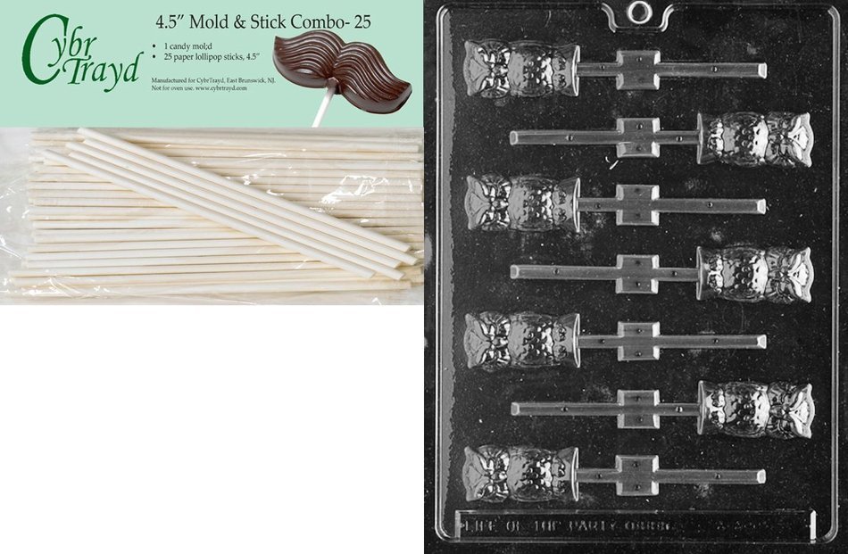 Cybrtrayd 45St25-H034 Owl Lolly Halloween Chocolate Candy Mold with 25 4.5-Inch Lollipop Sticks Cybrtrayd 45St25-H034 Owl Lolly Halloween Chocolate Candy Mold with 25 4.5-Inch Lollipop Sticks