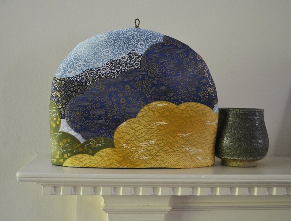 Japanese Print Artisanal Cotton Insulated Tea Cozy - Wind and Clouds - One Medium