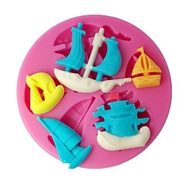 Sher FOUR-C Silicone Fondant Mold Sailboats Cake Decorating Supplies Color Pink N2