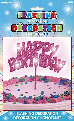 Flashing Pink Happy Birthday Cake Topper Decoration