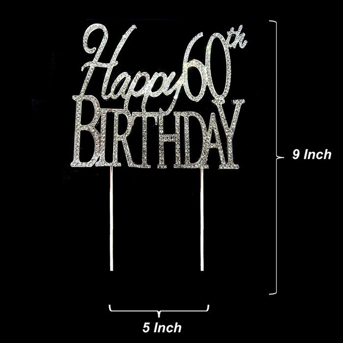 Happy 60th Birthday Rhinestone Crystal Cake Topper Silver, Numbers, Letters for Wedding, Birthday, Anniversary... N24