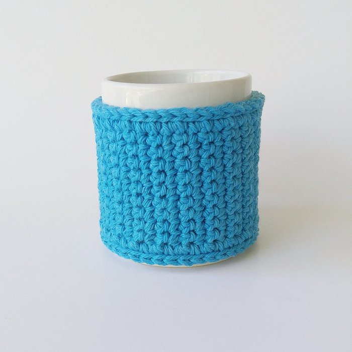 Coffee Mug Cozy CottonTurquoise Blue N2
