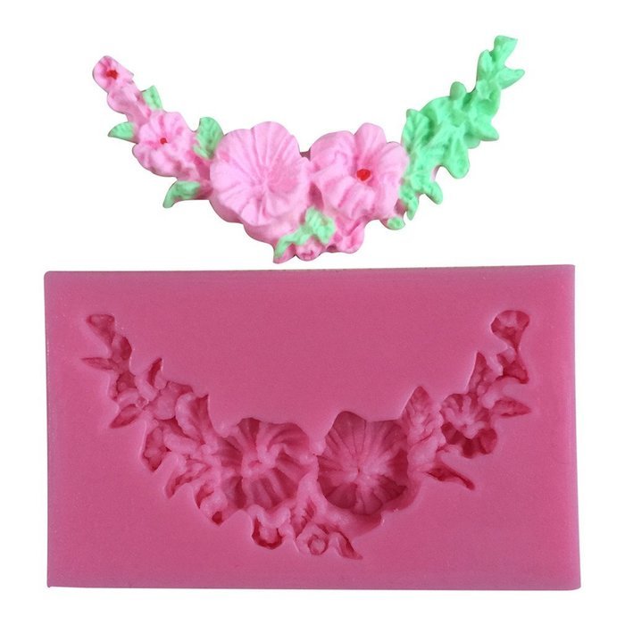 LYNCH Garland Flower Circle Border Gum Paste silicone Mold Sugarcraft Decoration,Pink N4
