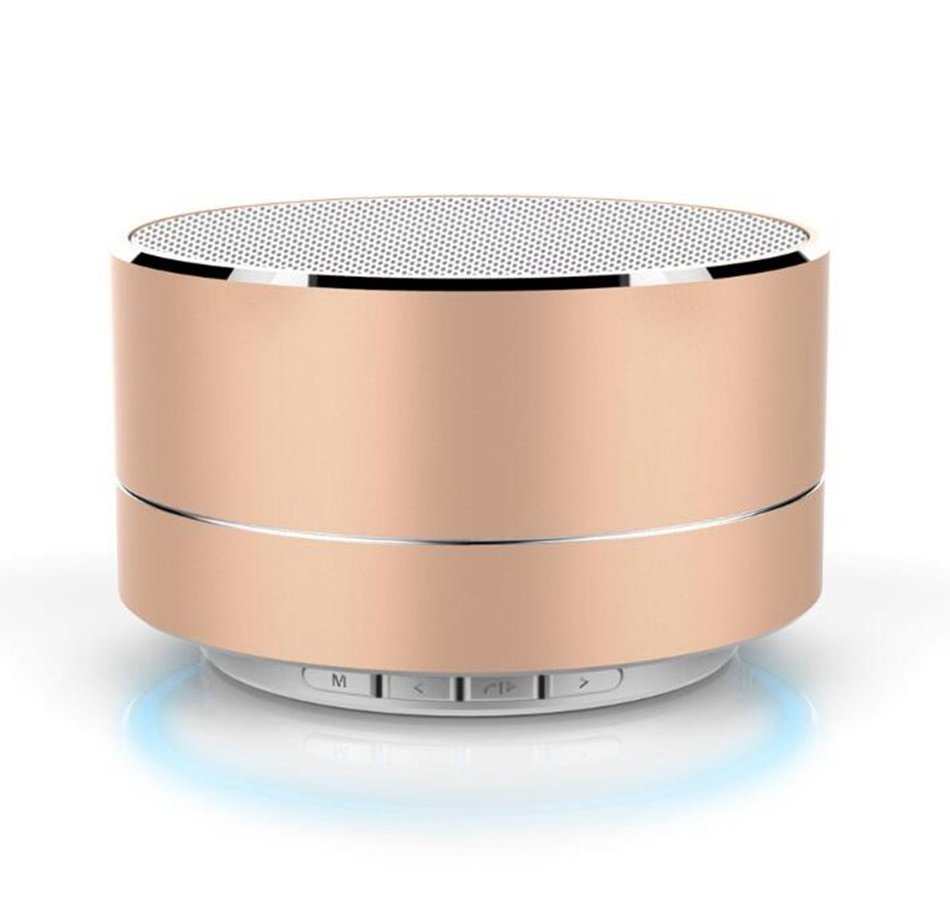 Generic Aluminum Wireless Bluetooth Speaker Calls Handsfree TF Card Music Bass Subwoofer Stereo Speaker Gold