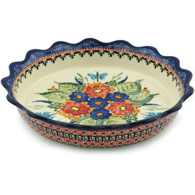 Polish Pottery Fluted Pie Dish 8-inch Spring Splendor UNIKAT N4