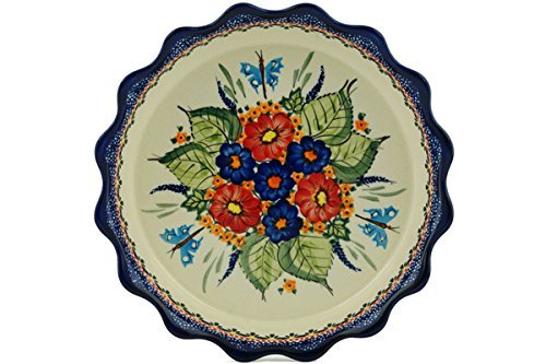 Polish Pottery Fluted Pie Dish 8-inch Spring Splendor UNIKAT N5