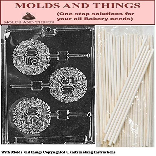 50th Lolly Chocolate Candy Mold &copy; Molding Instruction+ 25 Lollipop sticks