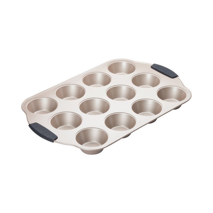 FortheChef's 12 Cup Muffin Pan with Silicone Grips