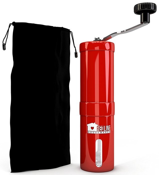 Red Line Housewares Manual Coffee Grinder Makers with Adjustable Ceramic Conical Burr, Red N5