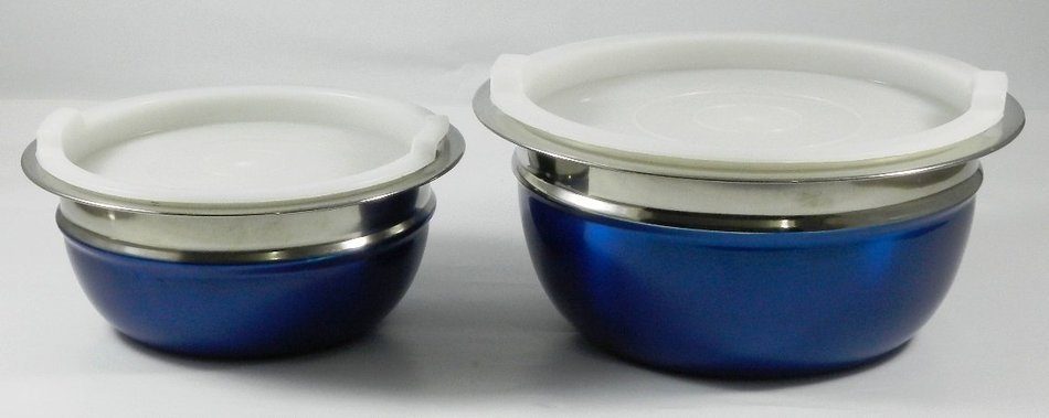 Stainless Steel 4-Piece Mixing/Storing Bowl Set with Lids (Blue) N9