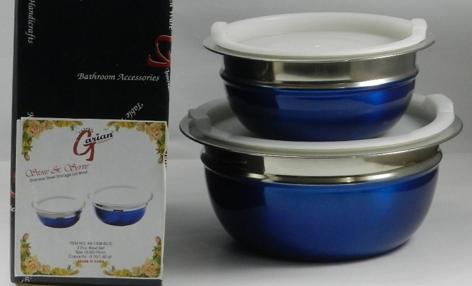 Stainless Steel 4-Piece Mixing/Storing Bowl Set with Lids (Blue) N10