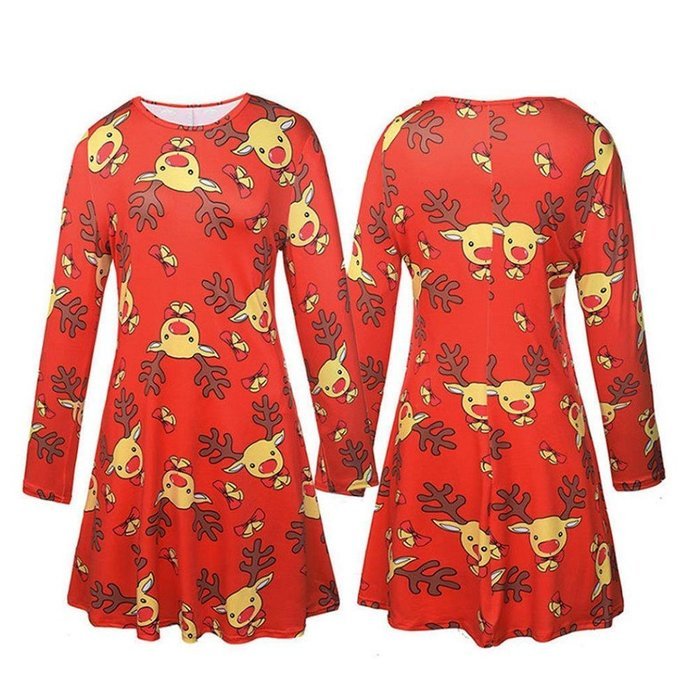 Xmas Print Dress,Morecome Women Christmas Long Sleeve Flared Party Dresses (XL, White) N2