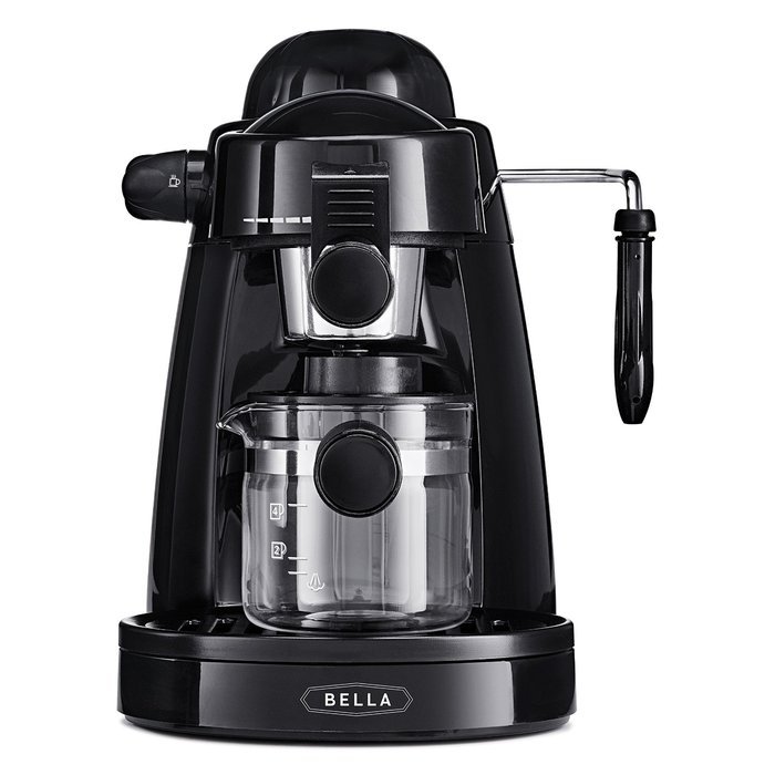 BELLA Personal Espresso Maker with Built-in Steam Wand and 5 Bar Pressure, black N3