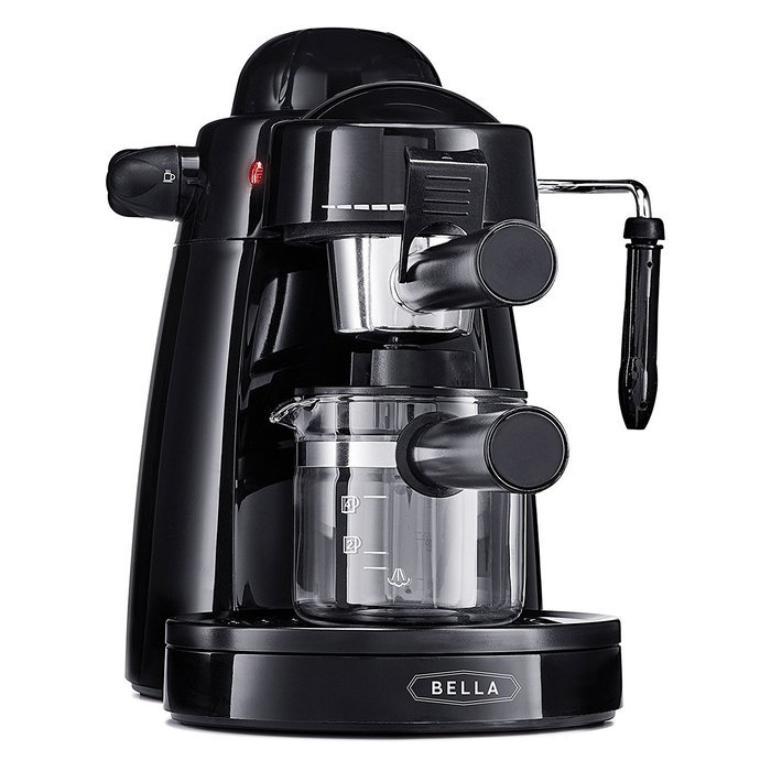 BELLA Personal Espresso Maker with Built-in Steam Wand and 5 Bar Pressure, black N4