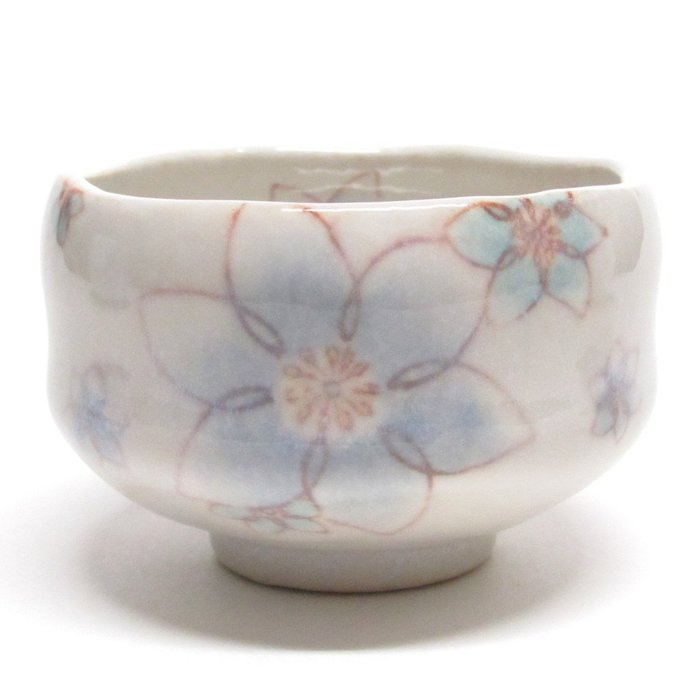 Matcha bowl Chawan Japanese Minoyaki Small size for Daily use (blue flower) N4