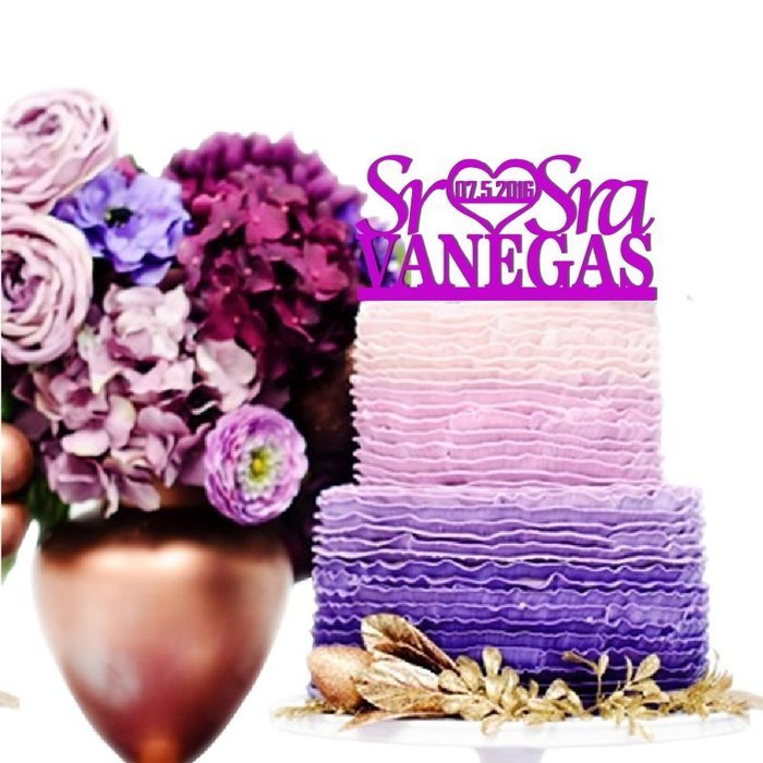 Sugar Yeti Made In USA Personalized Wedding Cake Topper Sr Heart Sra With Date #55 Gold Mirror N17