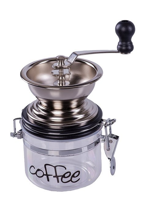 Gourmet Hand Powered Chrome Coffee Grinder with Latch Secured Canister N3