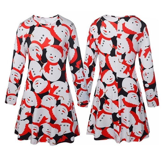 Xmas Print Swing Dress,Morecome Ladies Christmas LongSleeve Flared Party Dresses (M, Black)