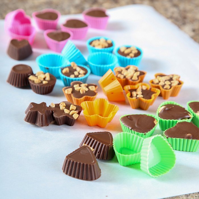 Bakerpan Silicone Small Mini Chocolate Holders, Truffle Cups, Candies, 24 Pack, 4 Colors and Shapes