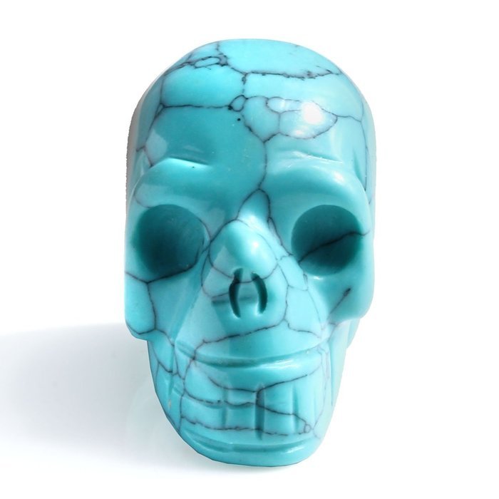 JOVIVI Hand Carved Natural Gemstone Healing Reiki Skull Head Statue Figurine 1.5 inches w/Box (Turquoise) N17