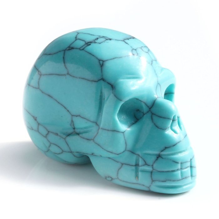 JOVIVI Hand Carved Natural Gemstone Healing Reiki Skull Head Statue Figurine 1.5 inches w/Box (Turquoise) N18