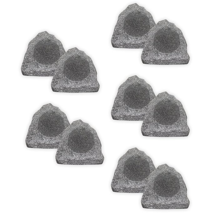 Theater Solutions 10R6G Outdoor Granite 6.5" Rock 10 Speaker Set for Deck Pool Spa Yard Garden