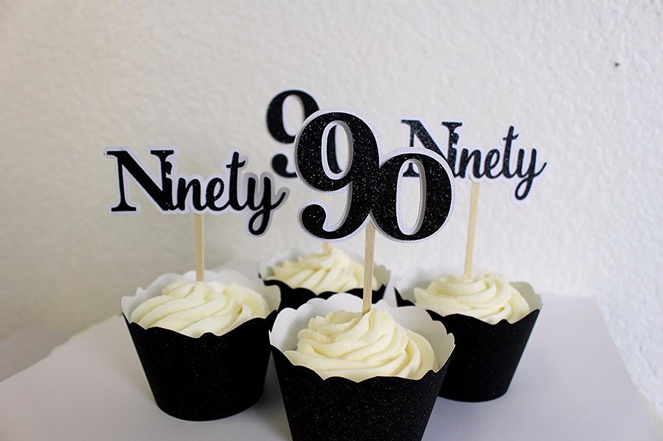 All About Details Black Ninety Cupcake Toppers, Set of 12