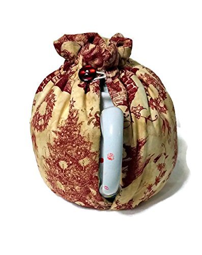 Teapot Cozy with Redwork Santa and Pine trees on Ecru for a 5-8 cup #228 N3